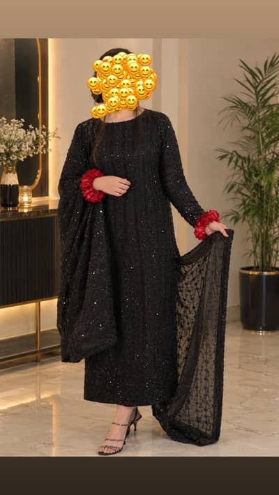 3 pieces Embroidery dress black