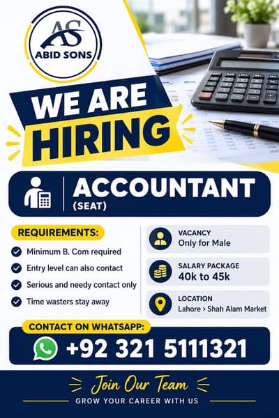 Hiring for accountant job b. com minimum