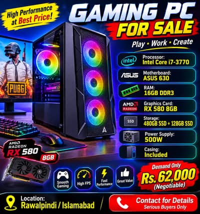 Gaming PC for Sale – i7 | RX 580 8GB | 16GB RAM