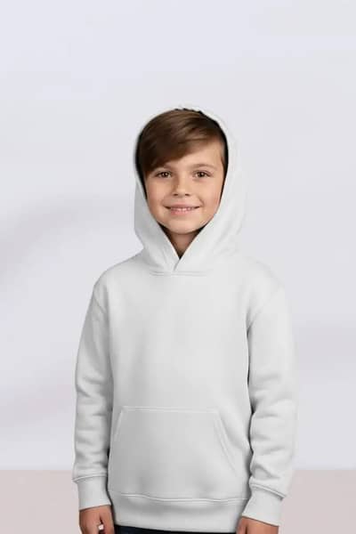 Boys Plain Fleece Hoodie - White (Warm & Soft)