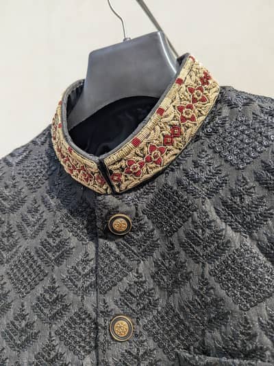 Groom Baraat Dress Set (Sherwani + Shirt and Trouser + Shoes + Qulla)