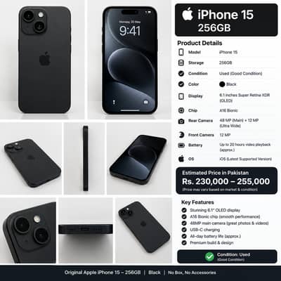 iPhone 15 256GB Black – Premium Look 