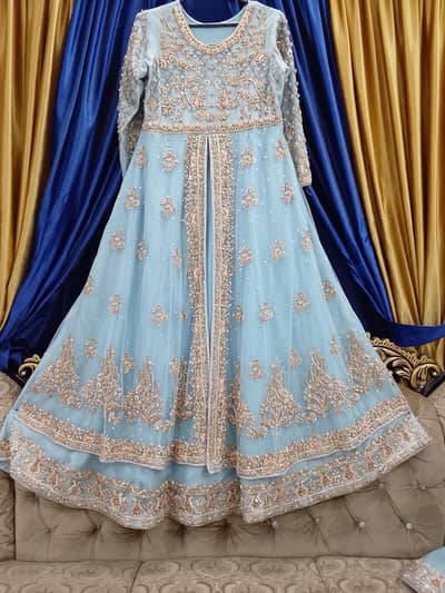 Beautiful Sky Blue Heavy Embroidered Party Wear Maxi Dress