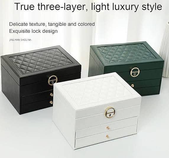3 Layer Rexine Jewellery Box Organizer with Lock
