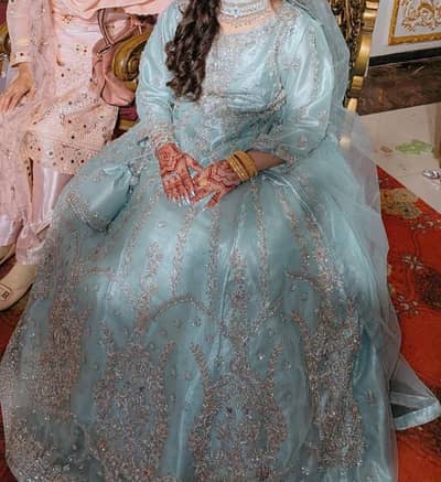 New Light Blue Heavy Embroidery Bridal Maxi / Lehenga Style Gown