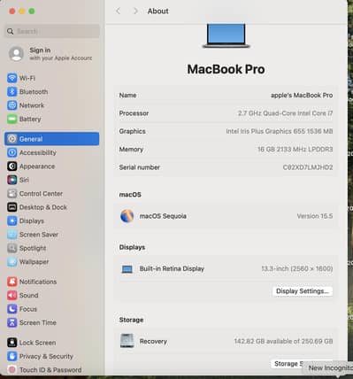 macbook pro 15 16 gb ram 256gb storage