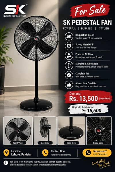 SK Pedestal Fan Original |Excellent Condition|Almost New