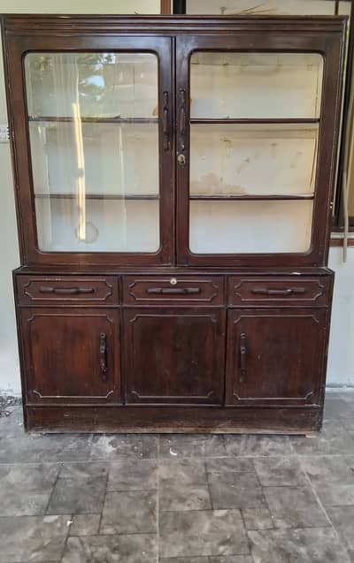 Vintage solid Crockery Display Cabinet, Original unpolished condition