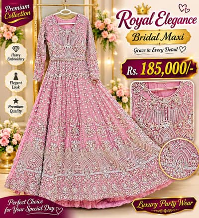 Pink Bridal Maxi Dress | Heavy Embroidery Wedding Wear | Bridal Party