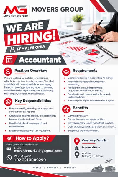 Accountant Job | Female Accountant Required
