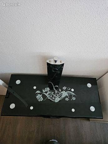 Black Glass Coffee Table Top - White Rose Design - 8mm Tempered