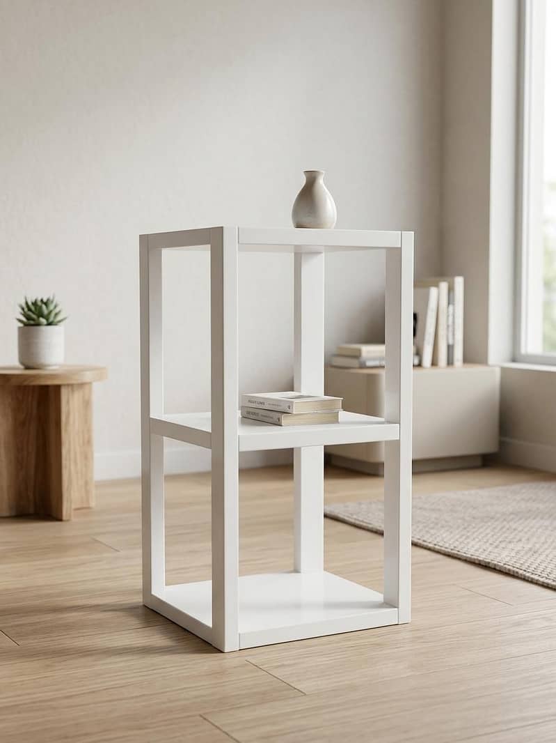 White 3-Tier Open Display Rack / Side Table 0