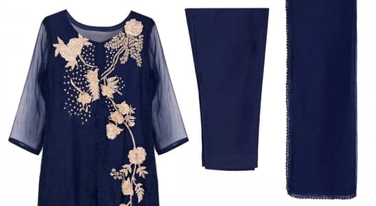 Navy blue heavy embroidery qameez