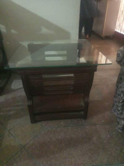 Elegant Wooden Center Table with Glass Top – Stylish Living Room Table