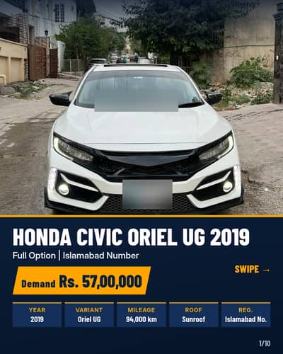 Honda Civic Oriel UG 2019 Full Option Islamabad Number