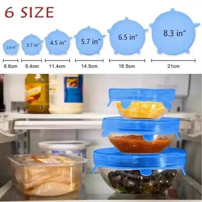 6-Piece Reusable Silicone Stretch Lids for Food Covers
