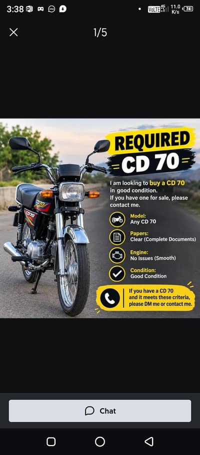 need 70 cc bike