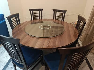 WOODEN Round Dining Table with glass top