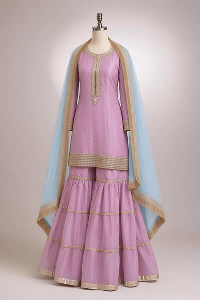Beautiful Pink Nikah Dress with Sharara & Dupatta