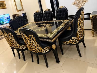 Customized Designer 8-Seater Dining Table with Luxury Velvet Chairs