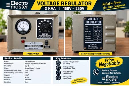 Electro Master Voltage Regulator 3 KVA – 150V to 250V