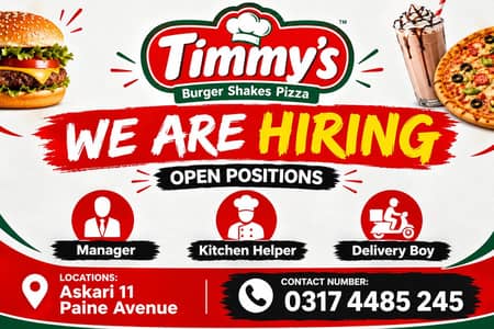 Hiring Now: Manager, Kitchen Helper, Delivery Boy