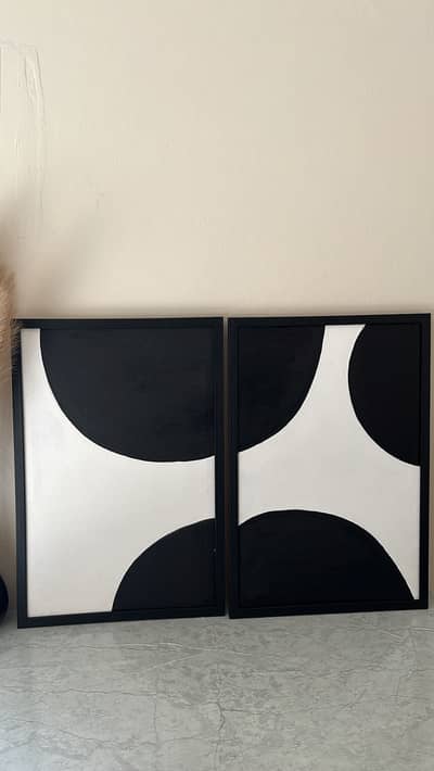 Handmade abstract painting set of 2 with frame