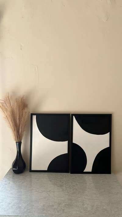 Handmade abstract painting set of 2 with frame