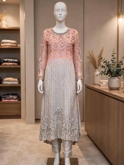 2 pcs chiffon long kameez shalwar one touch