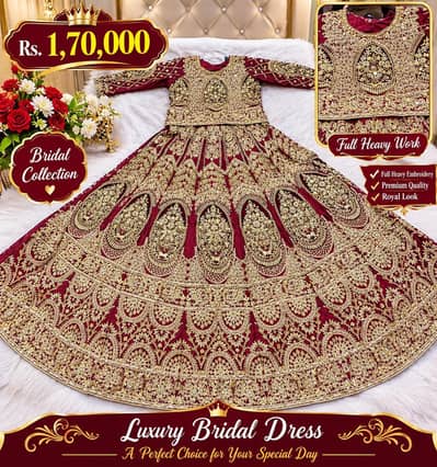 Heavy Bridal Lehenga Maroon Gold Embroidery Wedding Dress