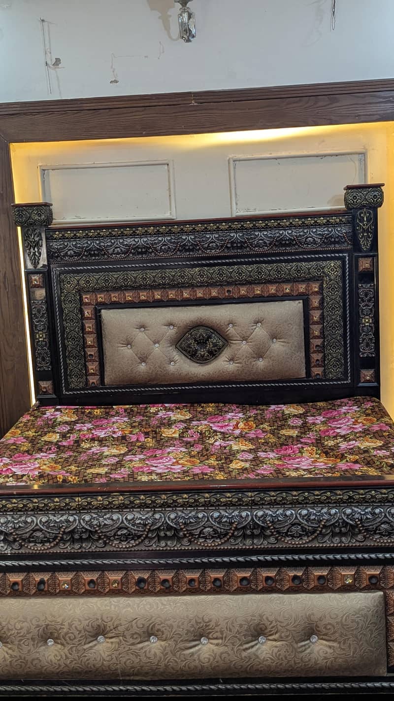 Woden bed with dressing and side table 5