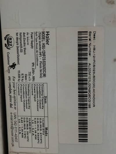 HAIER 1 TON INVERTER SPLIT AC FOR SALE