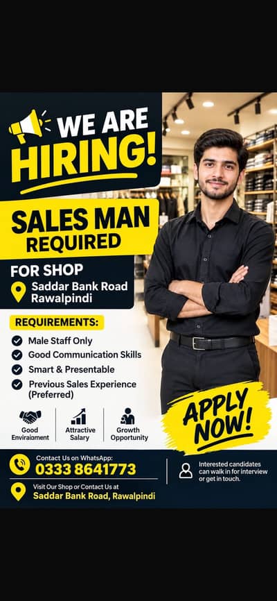Salesman Required for Shop in Saddar Bank Road, Rawalpindi