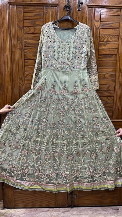 Silk and Net Long Maxi A line Style with silk trouser and Net Dupatta