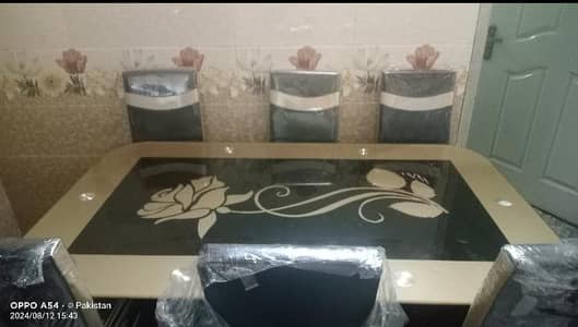 6 Seater Glass Top Dining Table Set with Metal Frame