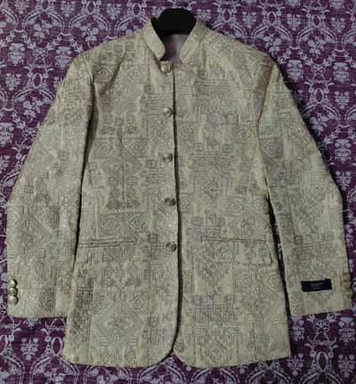 Golden Embroidered Prince Coat For Men - Size Medium