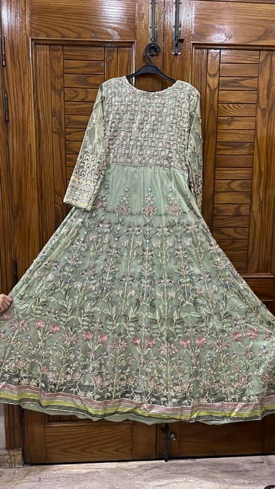 Silk and Net Long Maxi A line Style with silk trouser and Net Dupatta.