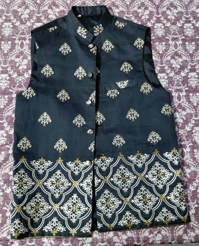 Black Embroidered Waistcoat For Men - Size Medium