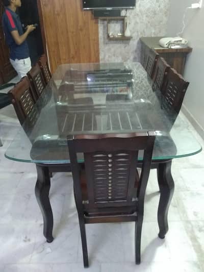 dinning table with 7 chair shesham wood tempered glass