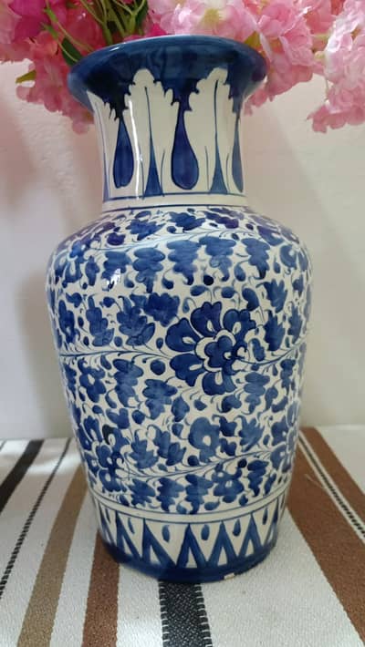 Beautiful Blue & White Ceramic Flower Vases – Pair for Sale