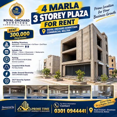 4 M tripple storey plaza in Royal Orchard Multan is for rent