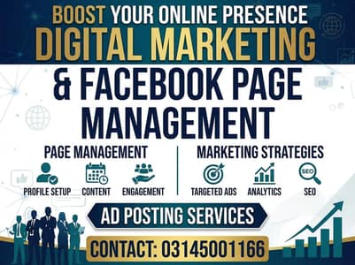 Digital marketing services available also page management of facebook