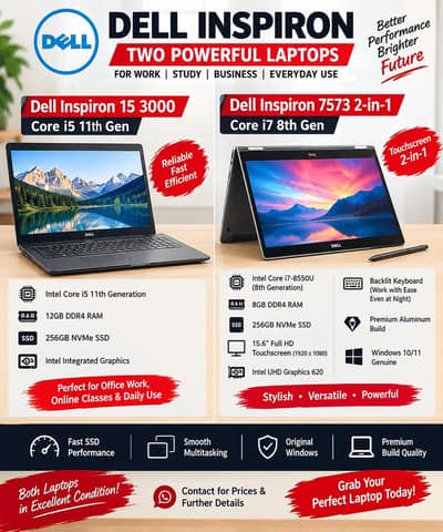 Dell Inspiron Core i5 11th Gen & i7 8th Gen 2-in-1 Laptops