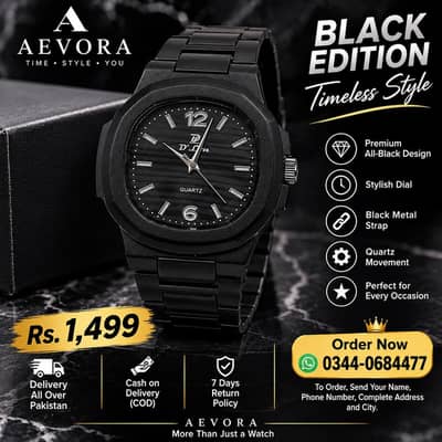 ⌚ AEVORA Black Edition Watch for Men | Rs. 1,499 | COD All Pakistan