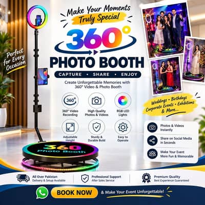360 Photo Booth Machine with RGB LED Lights for Sale