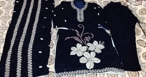 Micro velvet blue color full length shawl