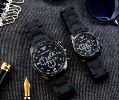Unisex Chronograph Watches Black Stainless Steel 3.5 8 Ratin