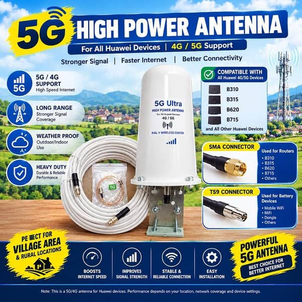 5G High Gain Antenna for Compatible 4G LTE and 5G Routers, SMA TS9 Connector Options, Rural Area Signal Reception
