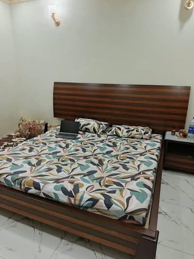 Wooden Double Bed with Headboard and 2 side tables
