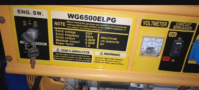 WG6500 ELPG 5KW LPG Generator For Sale - 10 Hours Used Only - Like New